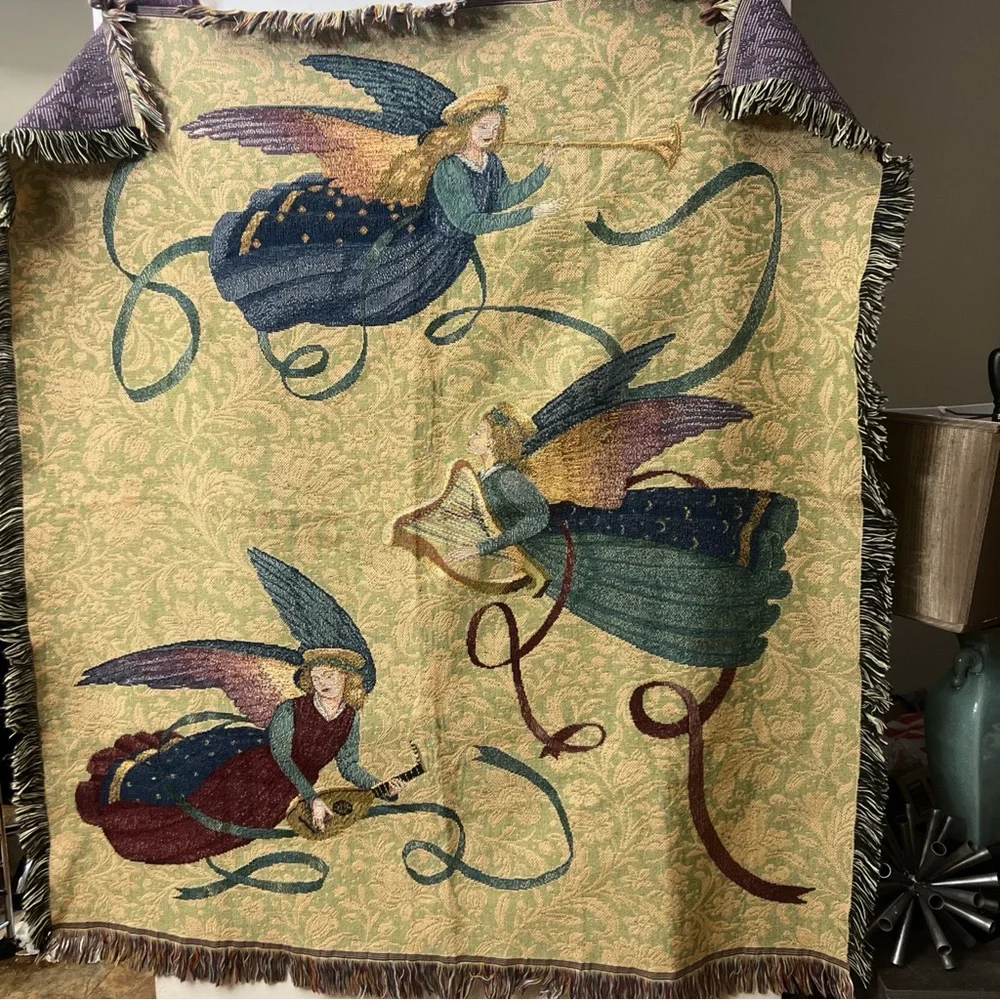 VINTAGE 80’s Mary Engelbreit Angelic Holiday Throw Blanket